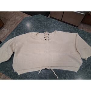 Earthbound Trading Co. Size Small Sweater Ties Up Back Cropped White Hippie Boho